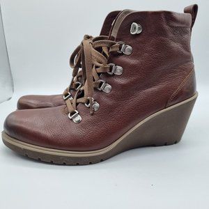 NWOT - ECCO Full-Grain Leather Wedge Lace-Up Boots Size 38 EU/7-7.5 US
